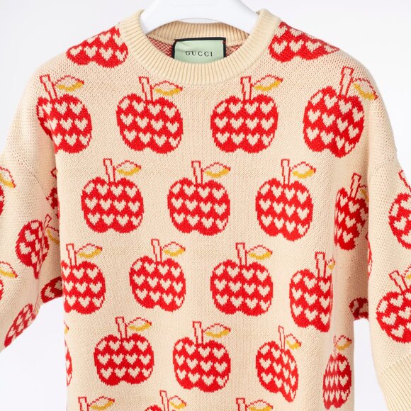Gucci Les Pommes Beige Wool-Blend Oversized Sweater - Picture 3 of 11